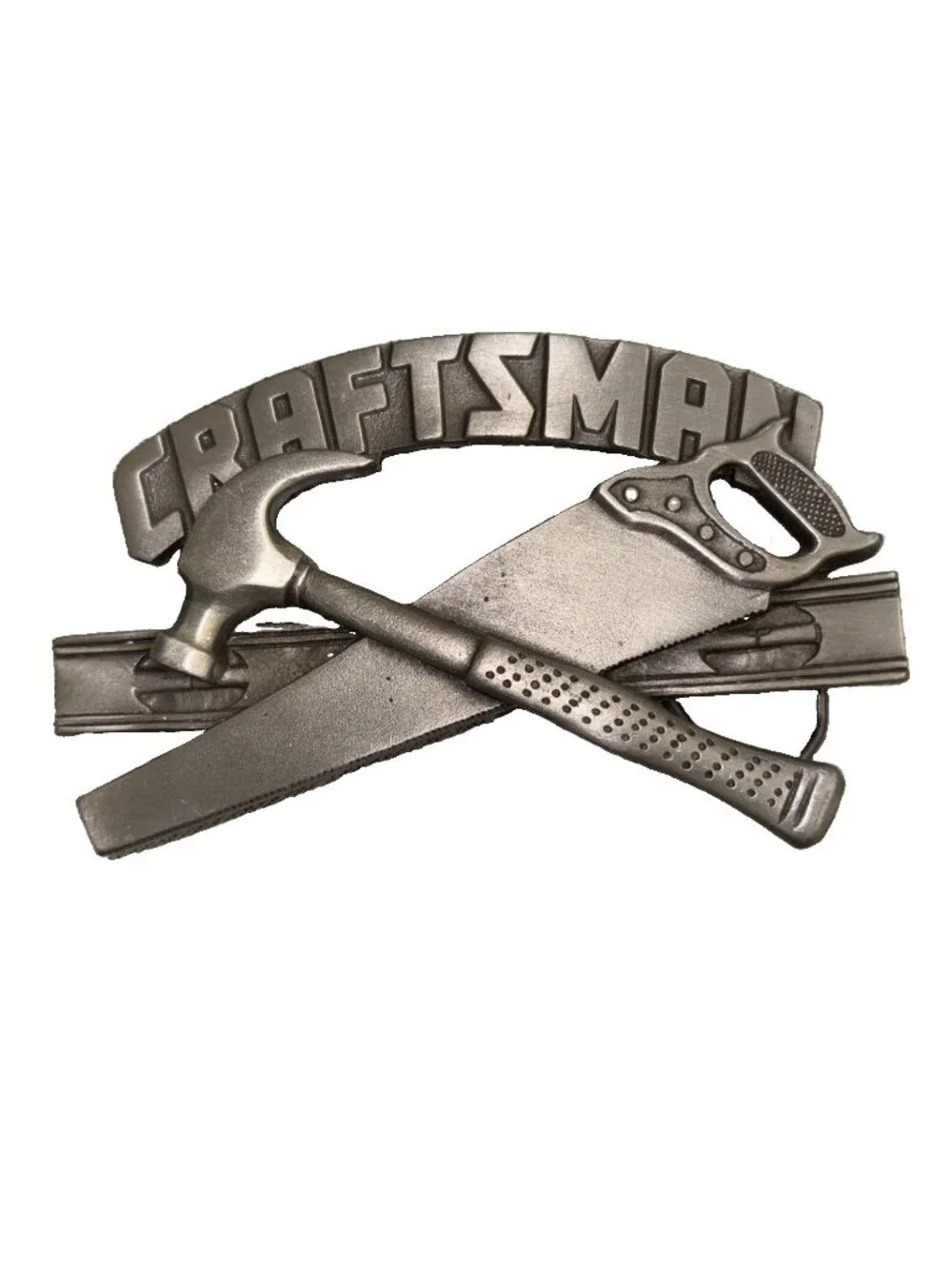 Vintage 4” Craftsman Silver Color Saw & Hammer Design Belt Buckle